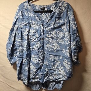 Blue Floral Button-Up Blouse